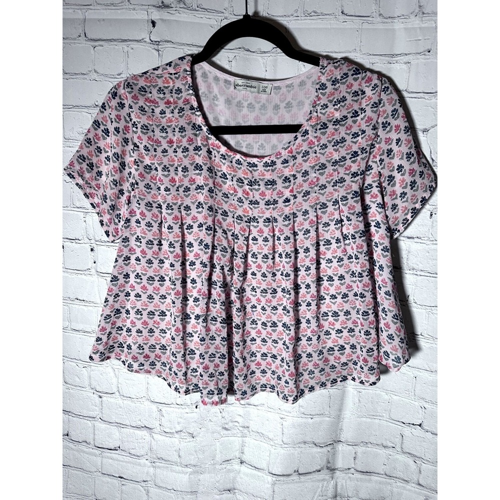 Abercrombie Kids Girls Pink Floral Pleated Babydoll Blouse Top Size L 14